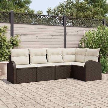 vidaXL Bankstel 5 st Bruin Polyester, Tuin en Terras, Tuinsets en Loungesets, Verzenden, Nieuw, Rotan, 5 zitplaatsen