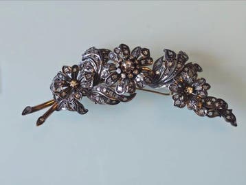 Broche - 18 karaat Zilver, Geel goud - Diamant