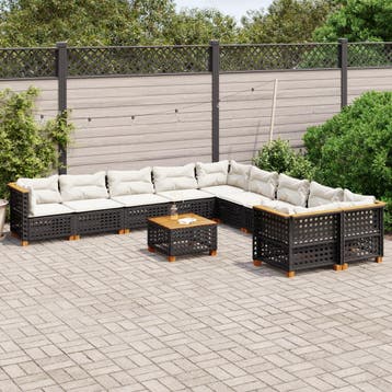 vidaXL 11-delige Loungeset met kussens poly rattan zwart, Verzenden, Nieuw, Loungeset