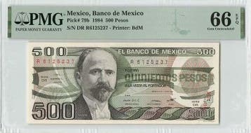 1984 Mexico 500 Pesos Pick 79b Pmg Gem Unc 66 Epq, Verzenden