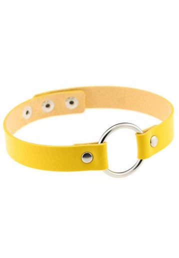Choker Geel Ring Pu Leer Collar Ketting Halsband Sexy, Kunststof, Verstelbaar, Geel, Nieuw