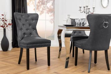 Chesterfield Stoel CASTLE Zwart Kunstleer Massief Hout met, Ophalen of Verzenden, Nieuw