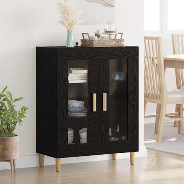 vidaXL Dressoir Zwart Eiken 69,5 x 34 x 90 cm Bewerkt hout, Verzenden, Nieuw, Overige houtsoorten, Minder dan 50 cm