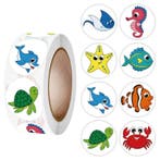 500 Stickers Op Rol - 2.5cm - Vissen & Zeedieren -, Verzenden, Nieuw