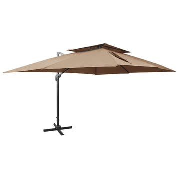 vidaXL Zweefparasol met dubbel dak 400x300 cm taupe, Verzenden, Nieuw, Meer dan 4 meter, Zweefparasol