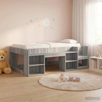 vidaXL Jeugd bedframe met opbergruimte Grijs Sonoma 90 x 200, Eenpersoons, Verzenden, Nieuw, Grijs