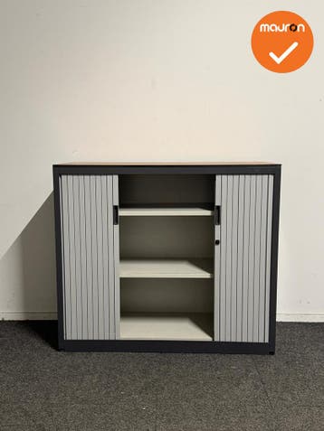 Aspa - Roldeurkast - 105x120x47 cm - Antraciet/Lichtgrijs -, Werkplek, Ophalen of Verzenden, Gebruikt, Kast
