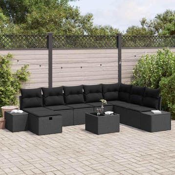 vidaXL 9 st Zwart, Verzenden, Nieuw, Rotan, Meer dan 8 zitplaatsen