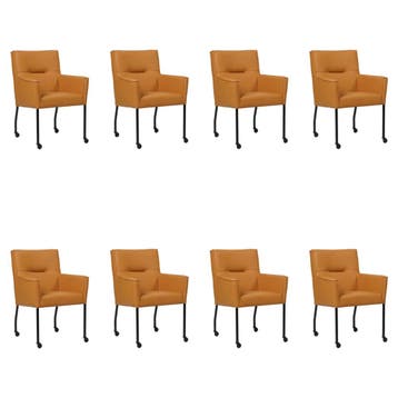Set van 8 Leren eetkamerstoelen Lucky - Toledo Sabbia, Ophalen of Verzenden, Nieuw, Leer
