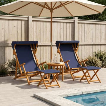vidaXL Ligstoel 4 pcs 3 Positie massief eucalyptushout Blauw, Verzenden, Nieuw