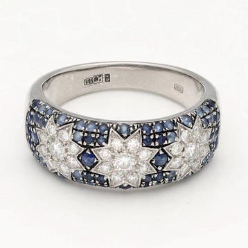 Ring - 14 karaat Witgoud - Diamant - Saffier, Sieraden, Tassen en Uiterlijk, Nieuw