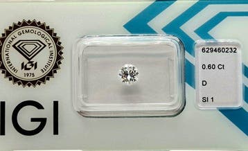 1 pcs Diamant (Natuurlijk) - 0.60 ct - Rond - D (kleurloos), Nieuw