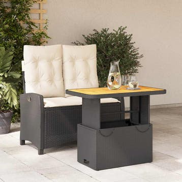 vidaXL 2-delige Tuinset met kussens poly rattan zwart, Verzenden, Nieuw, 2 zitplaatsen, Tuinset