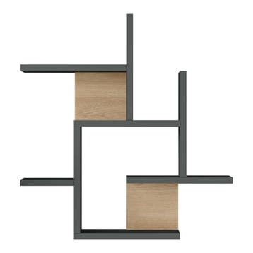 Wandrek Reyna 66x63x15 cm antraciet en houtkleurig [en.casa], Huis en Inrichting, Woonaccessoires | Wandplanken en Boekenplanken