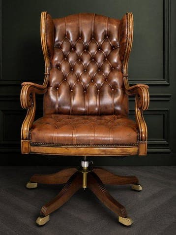 Chesterfield - Bureaustoel - Hout, Leder - Chesterfield, Antiek en Kunst