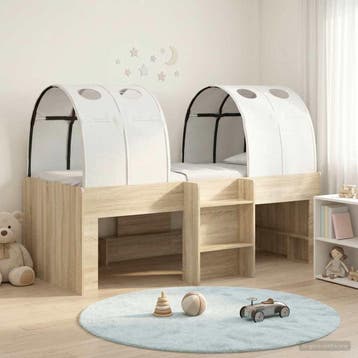 vidaXL Bed met Tunnel 3 st Sonoma en Wit Bewerkt hout, Verzenden, Nieuw, Bruin, Hout