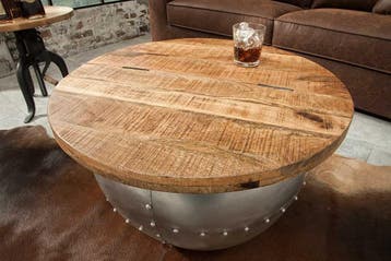Ronde salontafel DRUMP STORAGE 70cm natuurlijk zilver, Ophalen of Verzenden, Nieuw