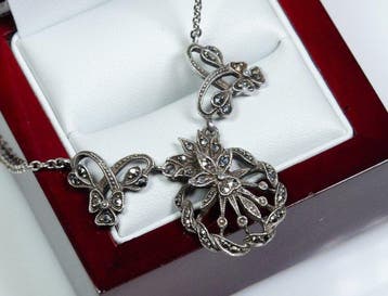 - 925 zilver - Art Deco - marcasiet - Ketting met hanger