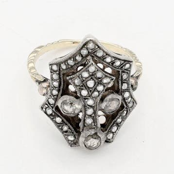 Ring - 14 karaat Geel goud, Zilver Diamant (Natuurlijk), Nieuw