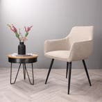 Eetkamerstoel met armleuning | Boucle | Beige | DS4U Ravi, Huis en Inrichting, Stoelen, Ophalen of Verzenden, Nieuw