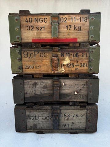 Kist (4) - Militaire industriële dozen. - Hout, Staal