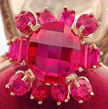 Zonder minimumprijs - Ring - 9 kt. Roségoud, Zilver Robijn -, Nieuw