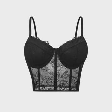 Zwarte Mesh Bustier Crop Top met Push-Up Effect - Elegante L, Kleding | Dames, Verzenden