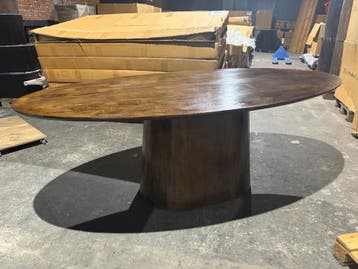 Ovale tafel mangohout met kolompoot walnoot/zwart, Huis en Inrichting, Tafels | Eettafels, Ophalen, 100 tot 150 cm, Vijf personen of meer