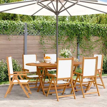 vidaXL Verstelbare klapstoelen, 6 stuks, crèmekleurige stof, Verzenden, Nieuw, Hout