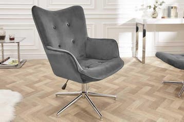 Design fauteuil MR. LOUNGER grijs chroom fluweel in hoogte, Huis en Inrichting, Fauteuils, Ophalen of Verzenden, Nieuw