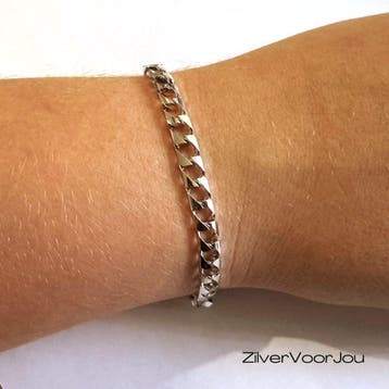 Zilveren 5.5 mm vierkante gourmet armband rhodium, Sieraden, Tassen en Uiterlijk, Armbanden, Verzenden, Nieuw, Zilver