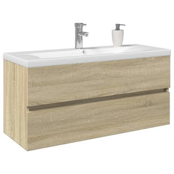 vidaXL 2-delige Badkamermeubelset keramiek en bewerkt hout, Verzenden, Nieuw, Overige typen