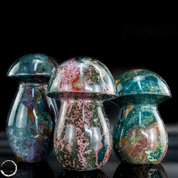Natuurlijk Ocean-agaat paddenstoelen-set – Drie unieke