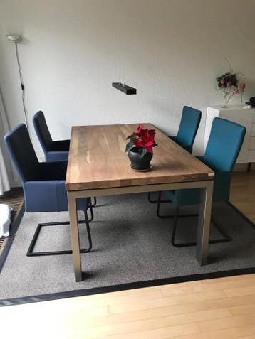 Set van 4 leren eetkamerstoelen - met sledepoot en, Huis en Inrichting, Ophalen of Verzenden, Nieuw, Leer