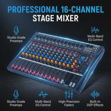 Yamnweo CT16 Professionele 16-Kanaals Audio Mixer met DSP Ef, Verzenden, Nieuw