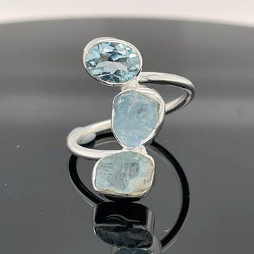 Zilver - Ring - Natuurlijke aquamarijn