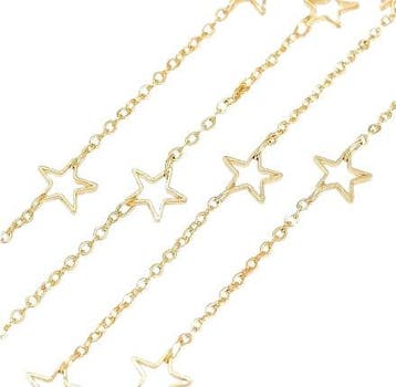 50 cm metalen ketting ster goudkleur 2 x 2,5 x 0,4mm, Ophalen of Verzenden, Nieuw, Overige typen