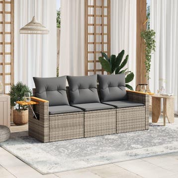 vidaXL 3-delige Loungeset met kussens poly rattan grijs, Verzenden, Nieuw, Loungeset