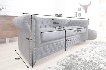 Design 3-zits bank CHESTERFIELD 200cm antiek grijze veerkern, Huis en Inrichting, Banken | Bankstellen, Ophalen of Verzenden, Nieuw