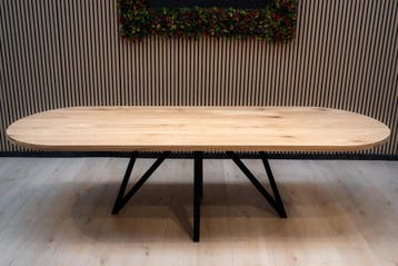 Massief eiken tafel – metalen poot – topkwaliteit, Verzenden, Eikenhout, 50 tot 100 cm, Landelijk
