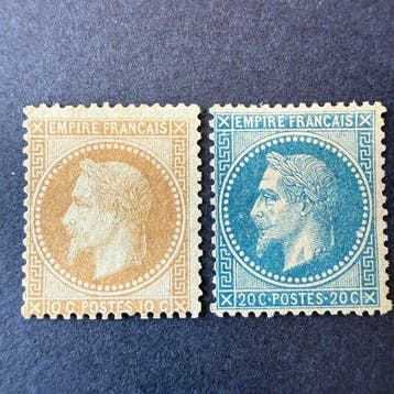 Frankrijk - Yvert 28A en 29B Napoléon lauré in neuf * met, Gestempeld