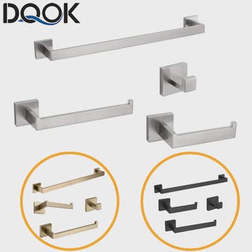 Complete Badkamer Accessoires Set - Zwart & Geborsteld Staal, Verzenden, Nieuw