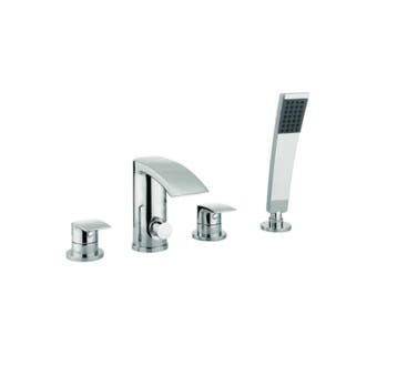 CROSSWATER FLOW 4 GATS BADRANDKRAAN MET HANDDOUCHE CHROOM, Ophalen of Verzenden, Nieuw, Chroom