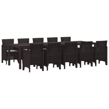 vidaXL Tuin Eetset 11 st Bruin en Lichtgrijs Poly riet, Verzenden, Nieuw, Meer dan 8 zitplaatsen