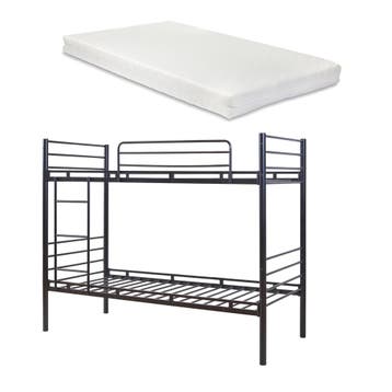Stapelbed Bevapis met 2 matrassen 200x90 cm zwart [en.casa], Verzenden, Nieuw
