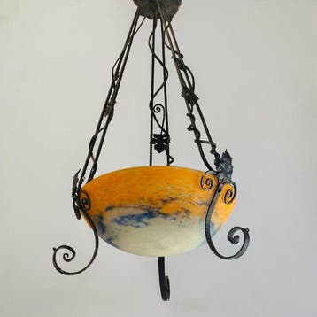 French Art Nouveau - Plafondlamp - IJzer, Glas