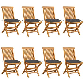 vidaXL Inklapbare stoelen 8 st met antracietkleurige kussens, Tuin en Terras, Verzenden, Nieuw, Hout