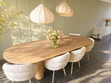 massiefeiken eettafels.organische.kiezel.deens.ovaal, Huis en Inrichting, Tafels | Eettafels, Japandi, 100 tot 150 cm, Eikenhout