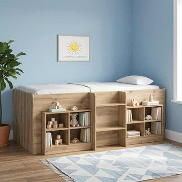 vidaXL Kinder Hoogslaper Artisanaal eiken 75 x 190 cm, Eenpersoons, Bruin, Verzenden, Nieuw