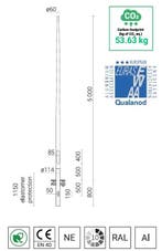 5 meter lantaarnpaal / lichtmast geanodiseerd aluminium, Nieuw